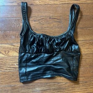 Skylar + Madison Black Ruched Bustier Leather Tank Top